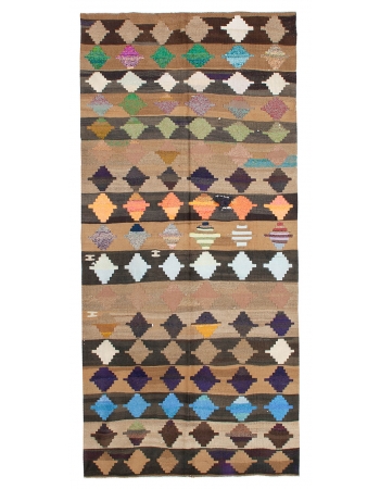 Decorative Vintage Turkish Kilim Rug - 5`1" x 11`3"