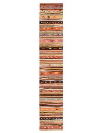 Decorative Vintage Turkish Kilim Runner - 2`7" x 13`0"