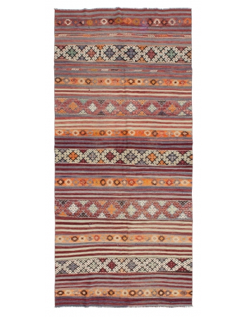 Embroidered Vintage Kilim Rug - 5`3" x 11`7"