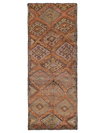 Embroidered Vintage Turkish Kilim Rug - 5`0" x 13`5"