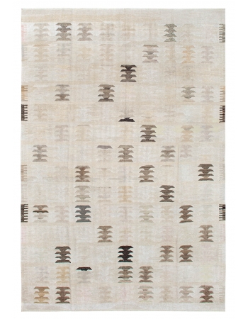 Faded Large Turkish Hemp Kilim Rug - 9`10" x 14`3"