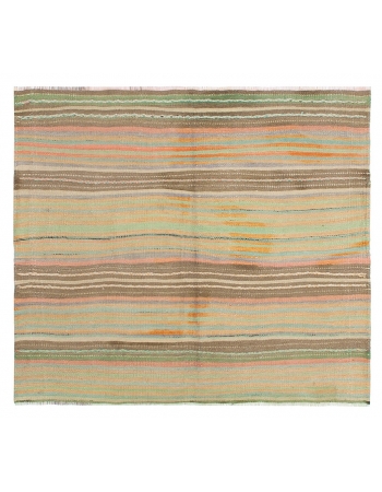 Striped Vintage Turkish Kilim Rug - 4`1" x 4`9"