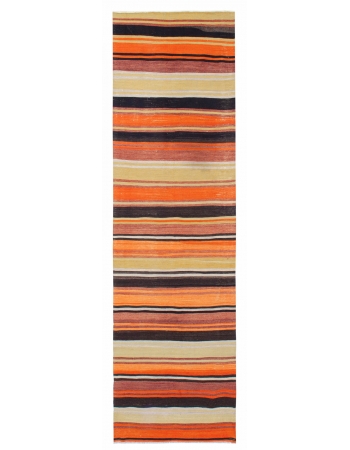 Striped Vintage Turkish Kilim Runner - 3`0" x 10`10"