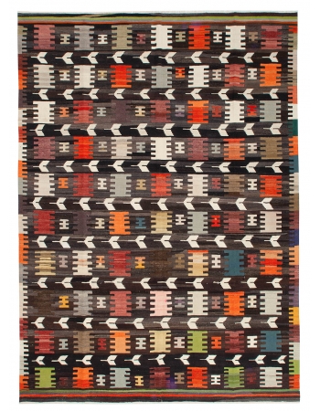 Unique Large Turkish Wool Kilim Rug - 9`0" x 12`8"