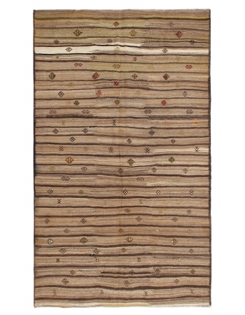 Vintage Brown Turkish Kilim Rug - 6`6" x 11`0"