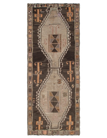 Vintage Decorative Turkish Kilim Rug - 5`0" x 12`10"