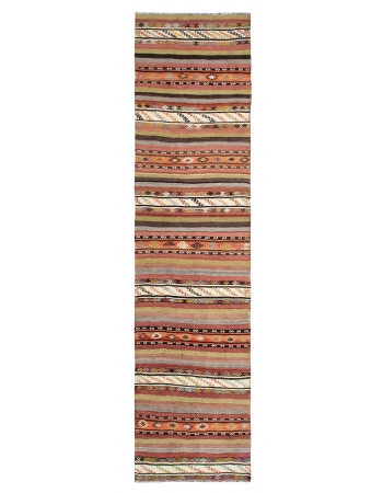 Vintage Embroidered Kilim Runner Rug - 2`7" x 11`0"