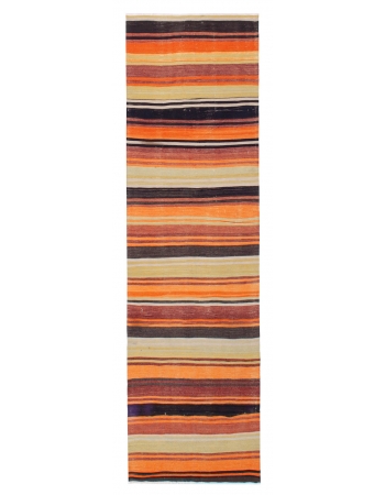 Vintage Orange Turkish Kilim Runner - 2`11" x 10`4"