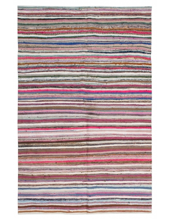 Vintage Striped Turkish Rag Rug - 5`5" x 8`4"