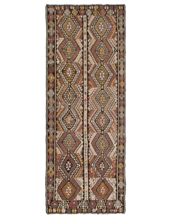 Vintage Turkish Kars Kilim Rug - 4`10" x 12`10"
