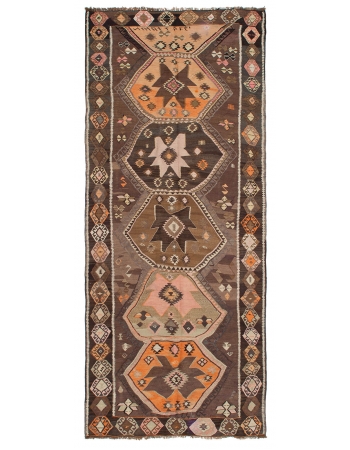 Vintage Turkish Kars Kilim Rug - 5`1" x 12`10"