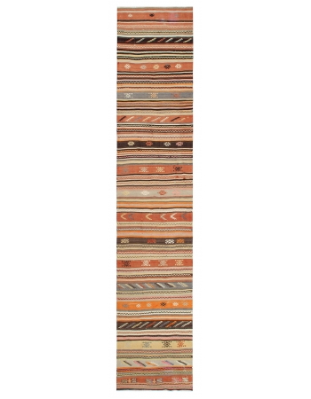 Vintage Turkish Kilim Runner Rug - 2`6" x 13`0"