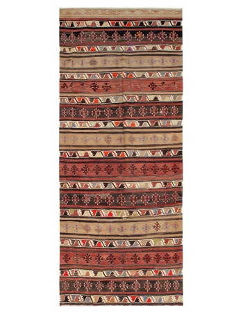 Vintage Turkish Konya Kilim Rug - 5`7" x 13`3"