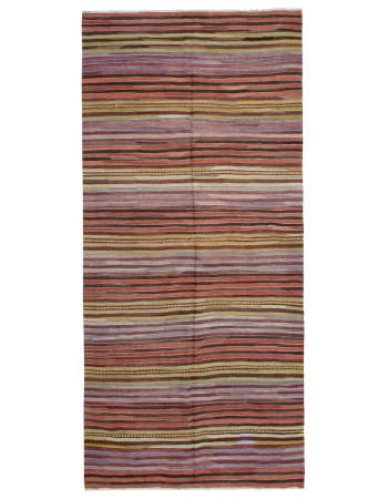 Vintage Turkish Striped Kilim Rug - 5`3" x 11`4"