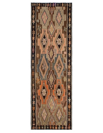 Vintage Turkish Unique Kars Kilim Rug - 4`10" x 15`7"