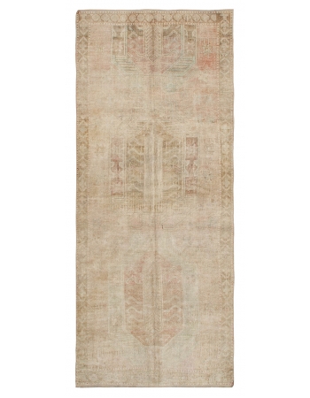 Washed Out Vintage Turkish Kars Rug - 4`10" x 11`4"