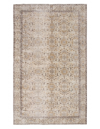 Neutral Floral Vintage Oushak Rug - 6`0" x 9`10"