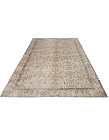 Neutral Floral Vintage Oushak Rug - 6`0