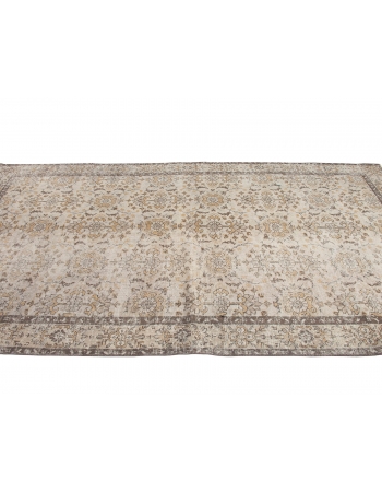 Neutral Floral Vintage Oushak Rug - 6`0