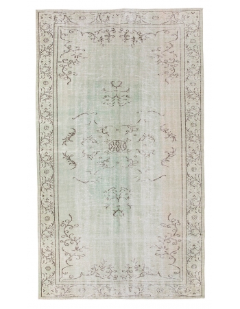 Faded Green Vintage Turkish Oushak Rug - 5`8" x 9`8"