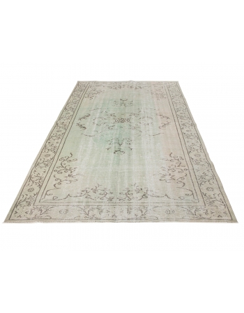 Faded Green Vintage Turkish Oushak Rug - 5`8