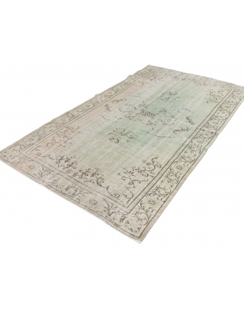 Faded Green Vintage Turkish Oushak Rug - 5`8