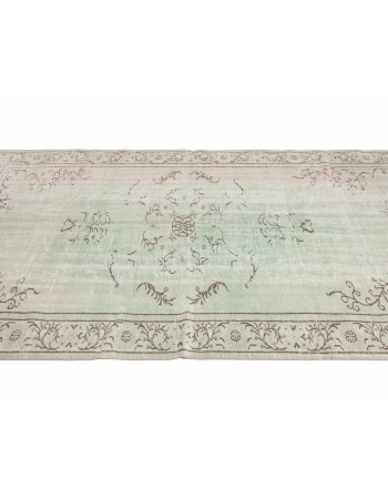 Faded Green Vintage Turkish Oushak Rug - 5`8