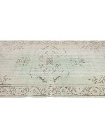 Faded Green Vintage Turkish Oushak Rug - 5`8