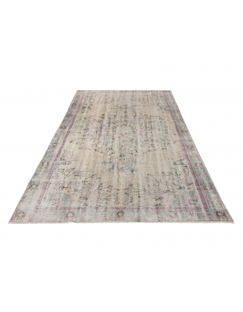 Distressed Vintage Turkish Oushak Rug - 5`2