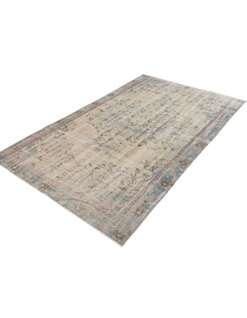 Distressed Vintage Turkish Oushak Rug - 5`2