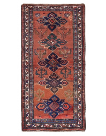 Decorative Antique Caucasian Wool Rug - 4`9" x 9`1"