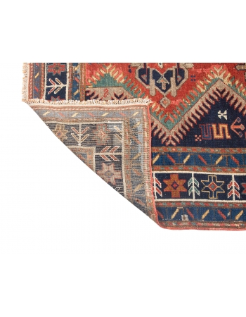 Decorative Antique Caucasian Wool Rug - 4`10