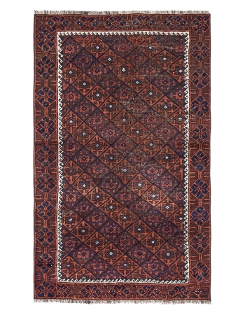 Decorative Small Vintage Afghan Wool Rug - 3`2" x 5`1"