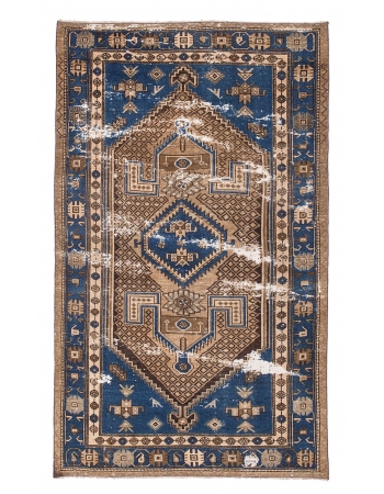 Blue & Brown Vintage Distressed Rug - 4`1