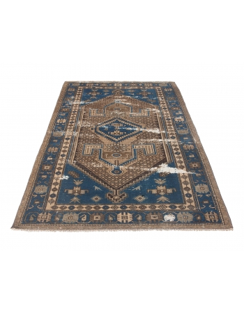 Blue & Brown Vintage Distressed Rug - 4`1