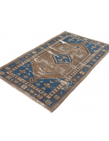 Blue & Brown Vintage Distressed Rug - 4`1