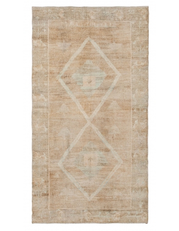 Washed Out Vintage Kars Wool Rug - 4`4" x 8`0"