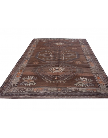 Large Vintage Brown Turkish Kars Rug - 7`5