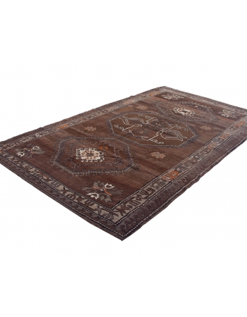 Large Vintage Brown Turkish Kars Rug - 7`5