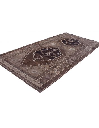 Brown Vintage Turkish Kars Rug With Deer Motif - 6`8