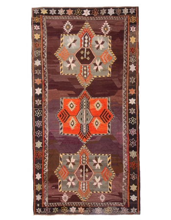 Large Vintage Turkish Kars Kilim Rug - 6`11