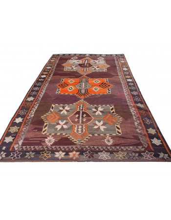 Large Vintage Turkish Kars Kilim Rug - 6`11