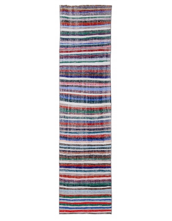 Colorful Vintage Striped Rag Runner - 2`11" x 12`8"