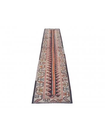 Narrow Vintage Turkish Kilim Runner - 2`0