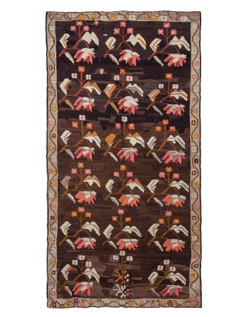 Floral Vintage Turkish Kars Kilim Rug - 5`10" x 11`8"