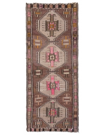 Vintage Turkish Kars Wool Kilim Rug - 4`6" x 12`6"