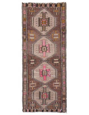 Vintage Turkish Kars Wool Kilim Rug - 4`6