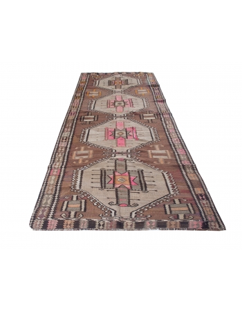 Vintage Turkish Kars Wool Kilim Rug - 4`6