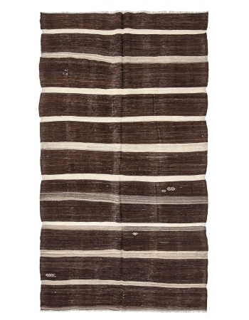Vintage Brown Striped Kilim Rug - 5`9" x 10`5"