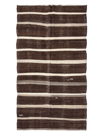 Vintage Brown Striped Kilim Rug - 5`9